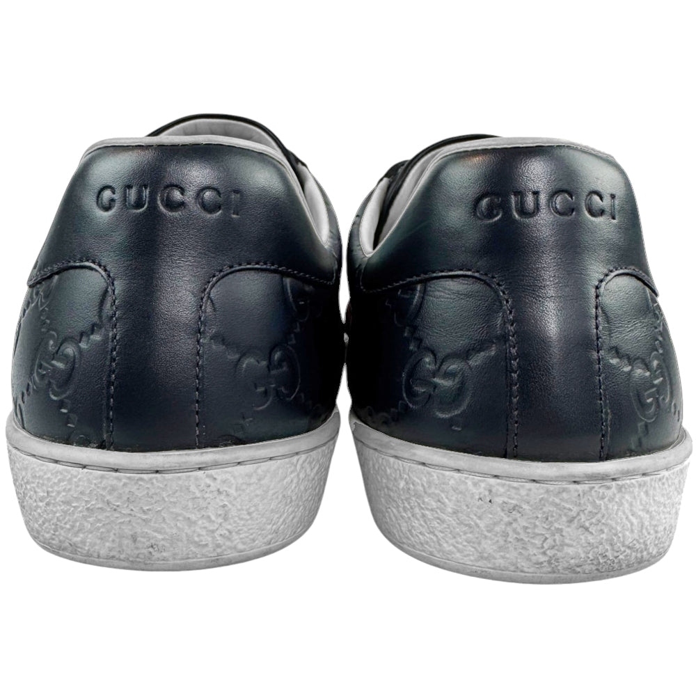 GUCCI Ace Navy Leather GG Guccissima Trainers Size 9 UK LHQ516