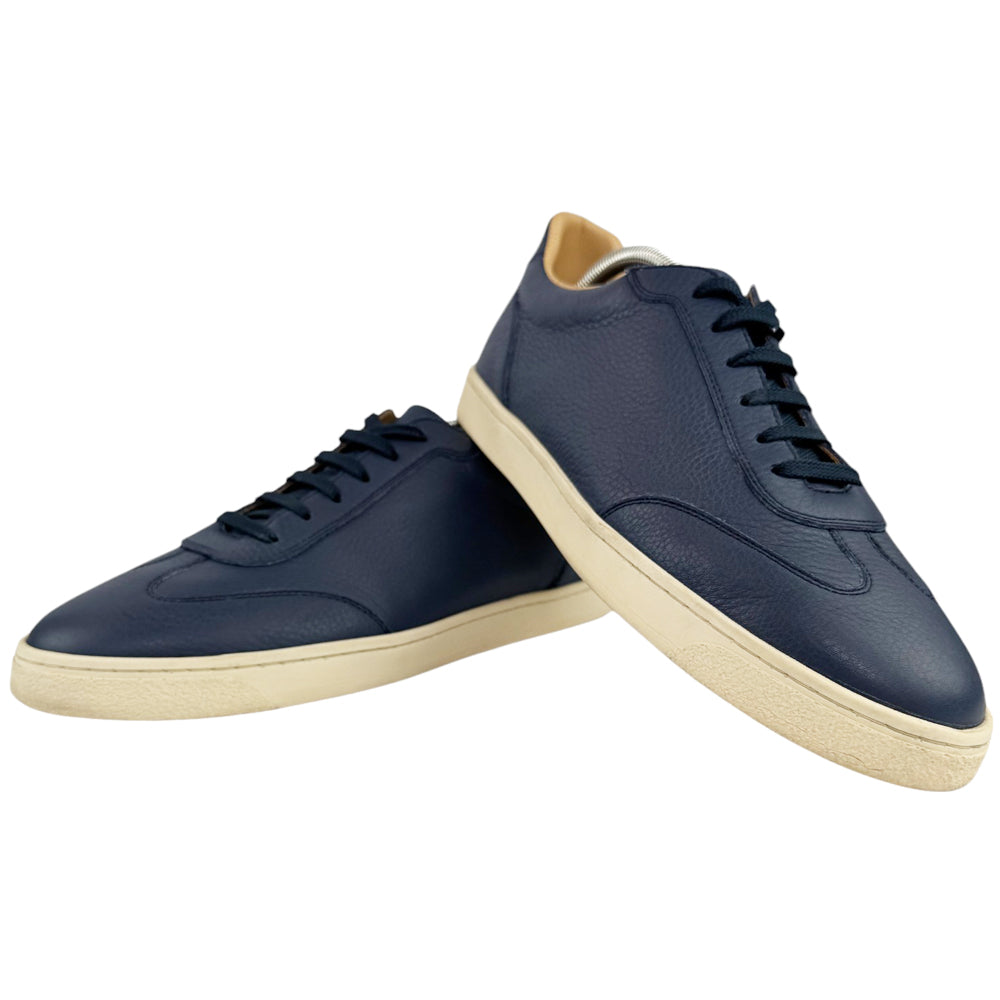 BRUNELLO CUCINELLI Navy Leather Trainers Size 9 UK LHQ517