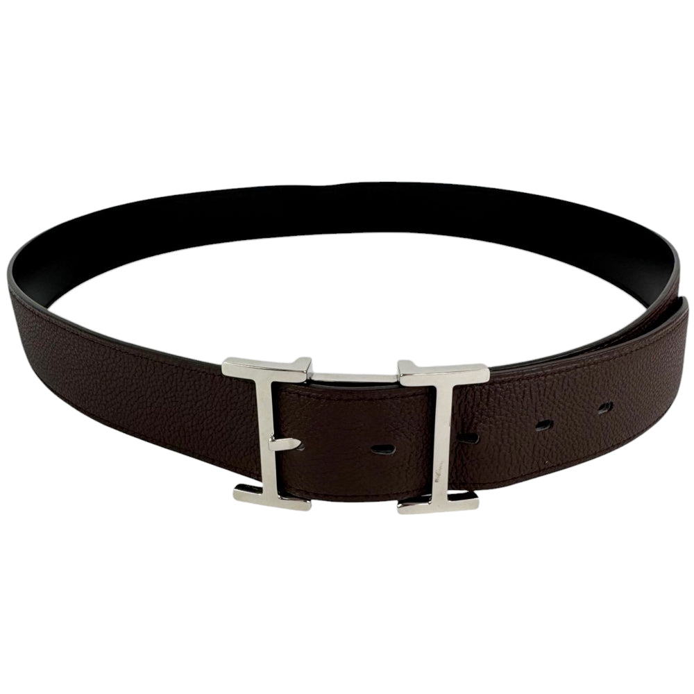 HERMES Quentin Brown Reversible Leather Belt Size 100cm LHQ519