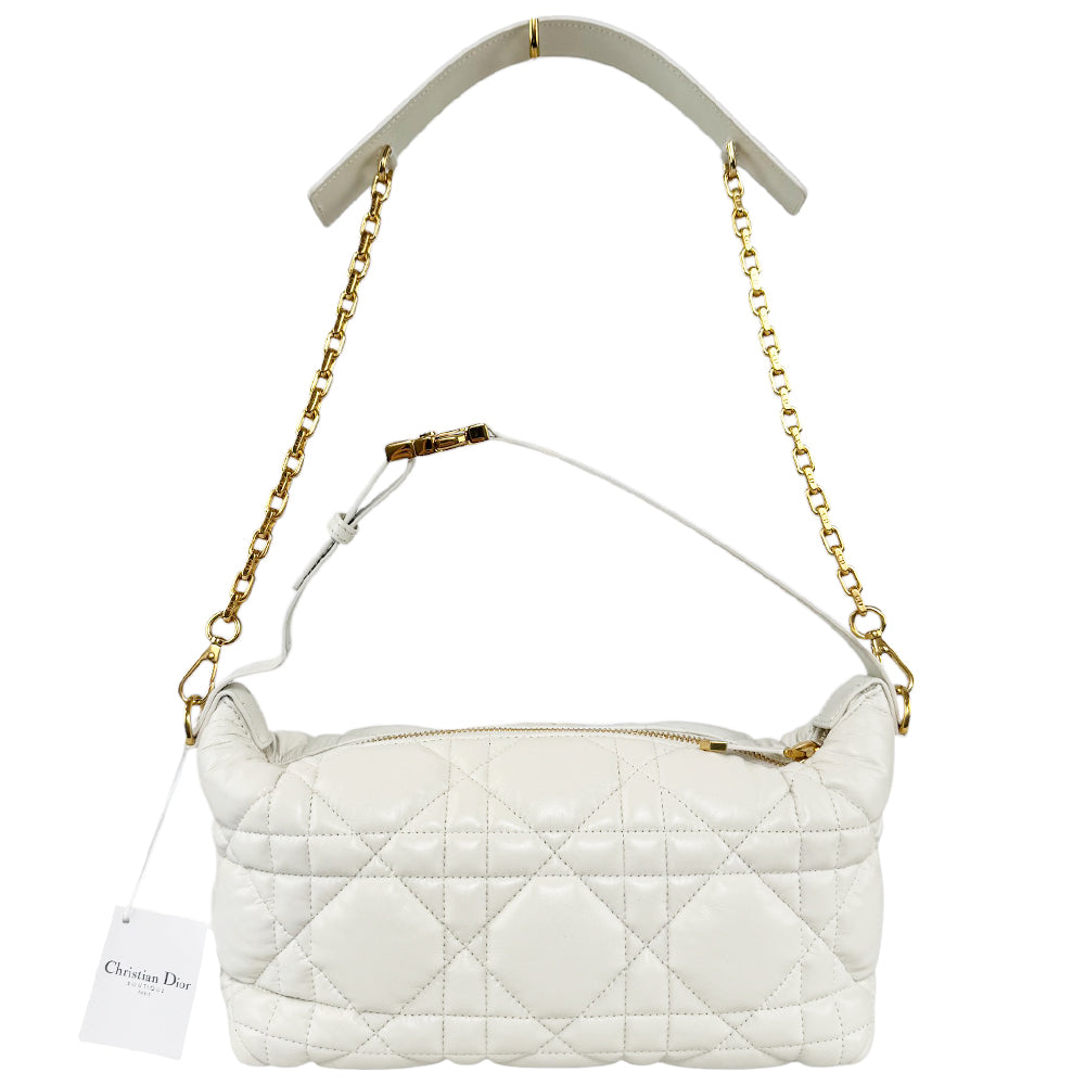 CHRISTIAN DIOR Nomad White Leather Shoulder Bag LHQ521