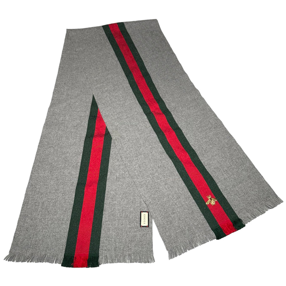 GUCCI Bienenschal Grau Grün Rot Gestreift LHQ53