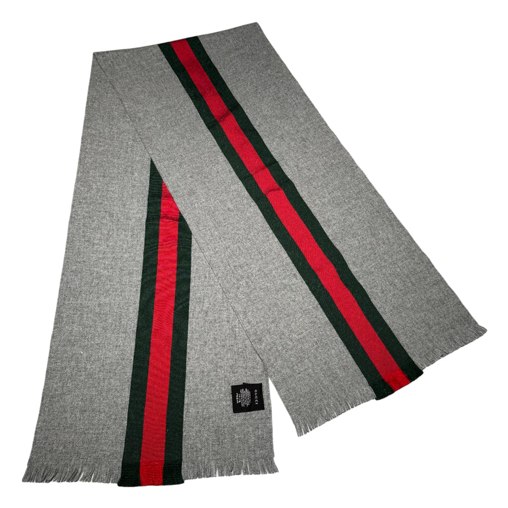 GUCCI Bee Scarf Grey Green Red Stripe LHQ53