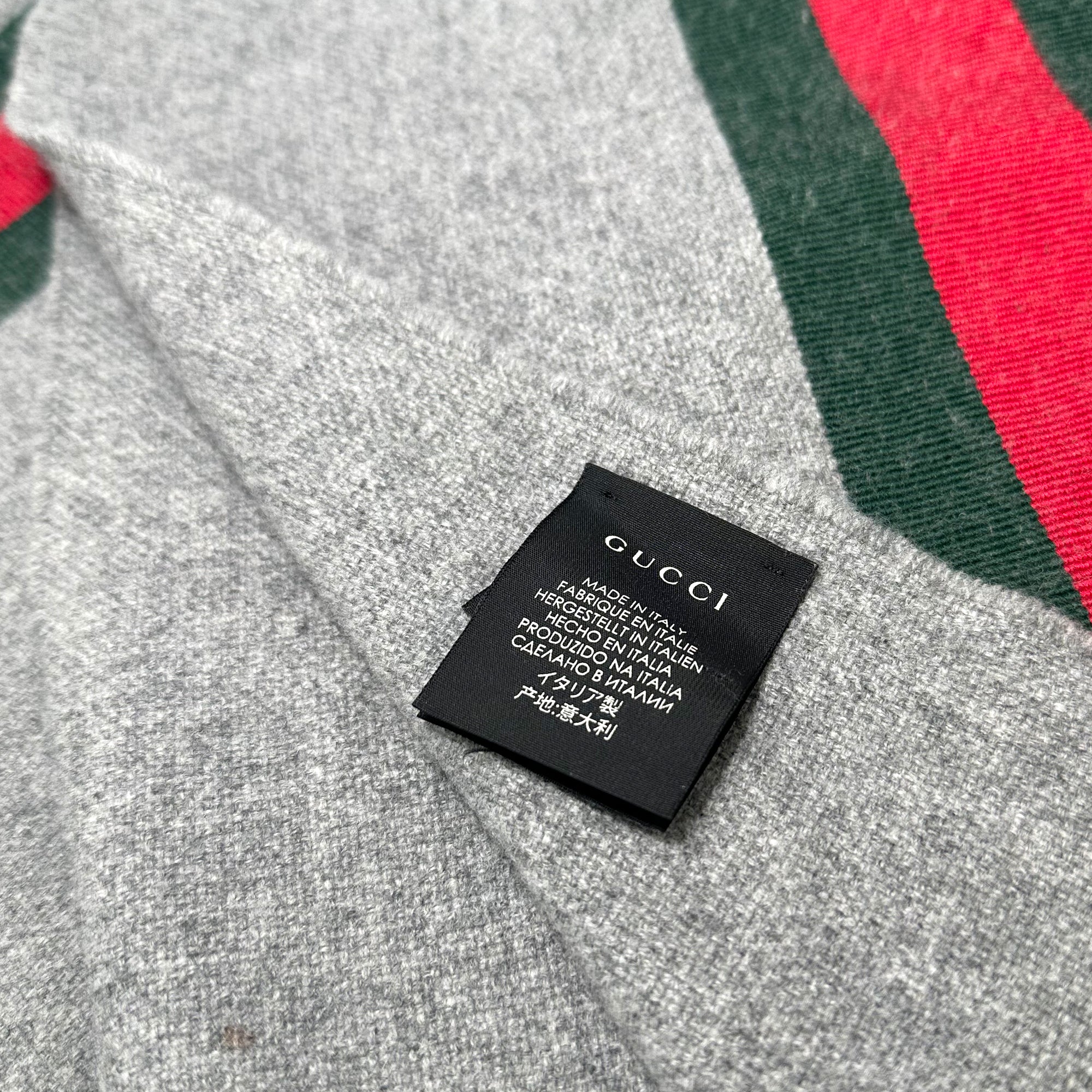 GUCCI Bee Scarf Grey Green Red Stripe LHQ53