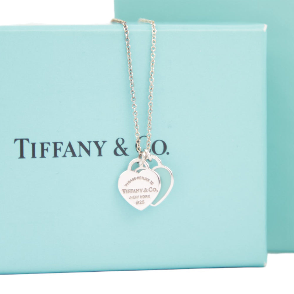 TIFFANY & CO Double Heart Blue Return To Necklace LHQ598