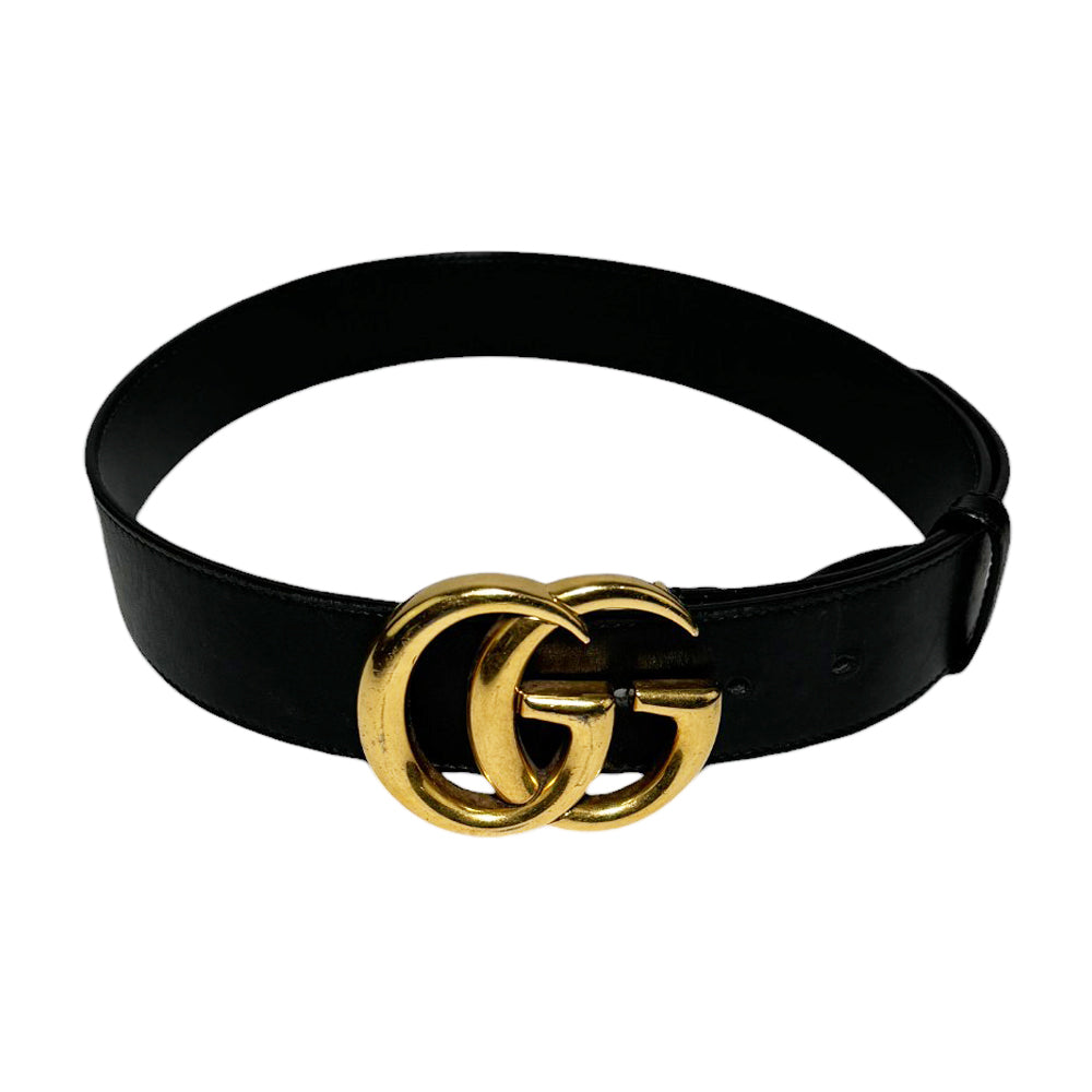 GUCCI GG Cintura con fibbia grande in nero Marmont misura 70 LHQ64