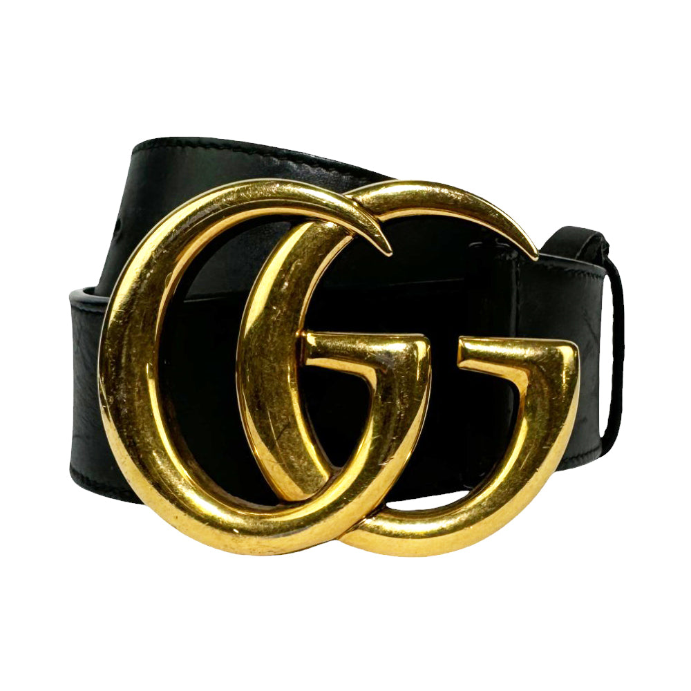 GUCCI GG Große Schnalle Schwarz Marmont Gürtel Größe 70 LHQ64