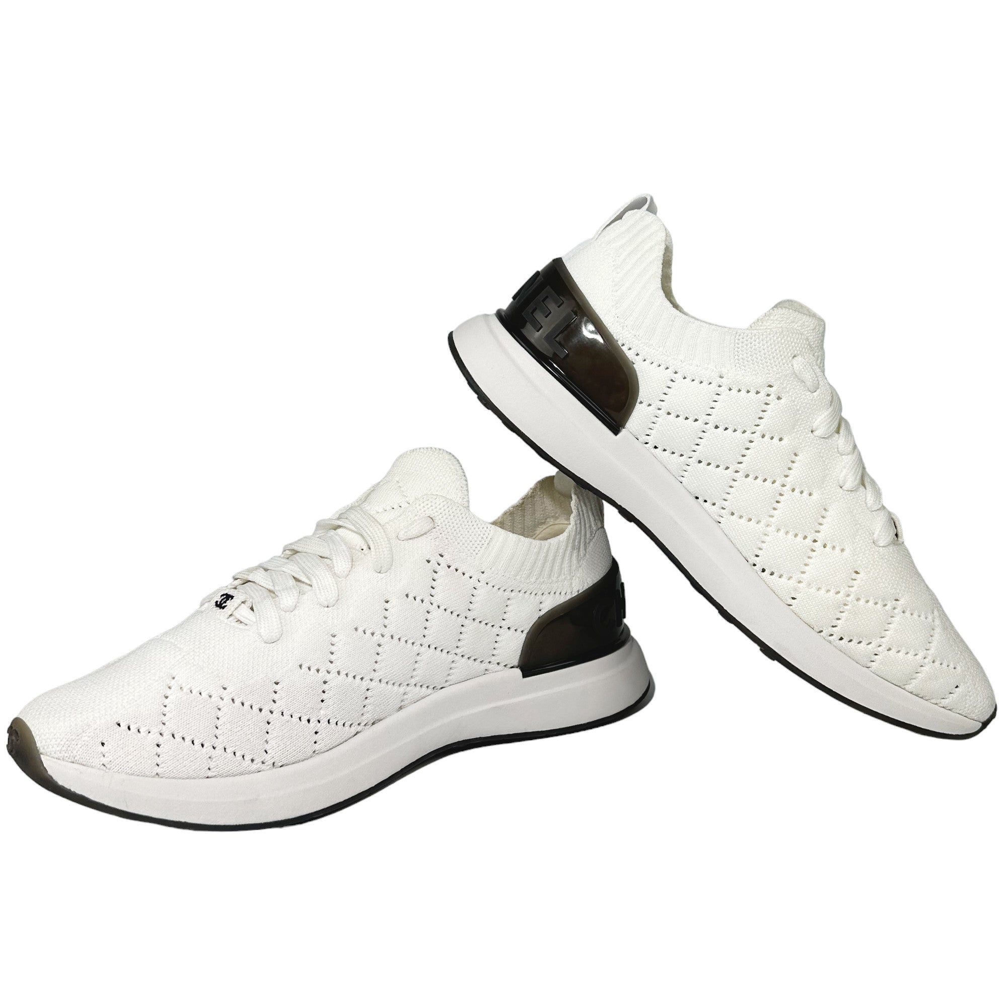 CHANEL Men's White CC Logo Quilted Sock Trainers Size 8.5 UK LHQ66