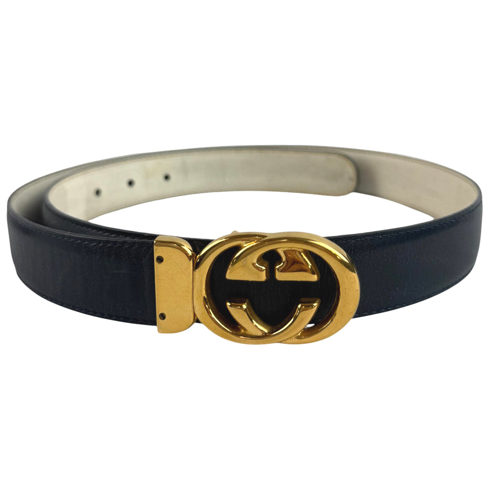 GUCCI GG Interlocking Navy Mens Belt Size 90cm/36" LHQ691