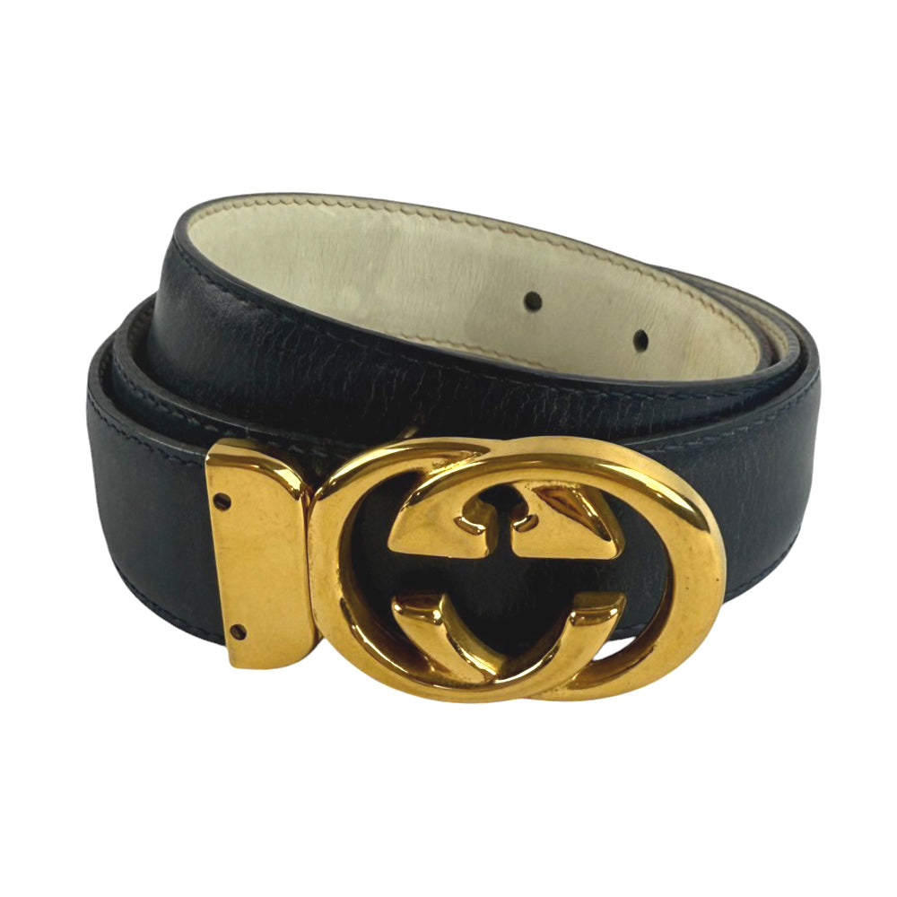 GUCCI GG Interlocking Navy Mens Belt Size 90cm/36" LHQ691