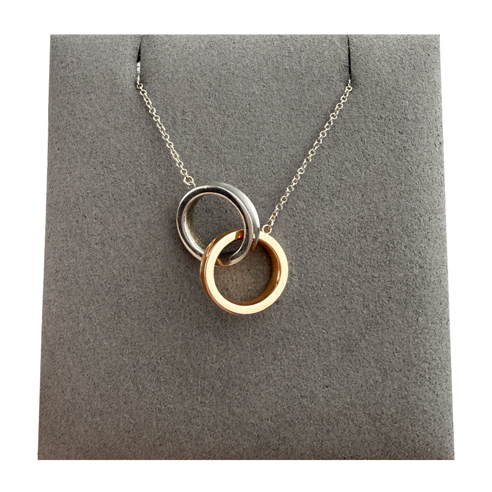 TIFFANY & CO 1837 Rose Gold & Silver Interlocking Rings Necklace LHQ692