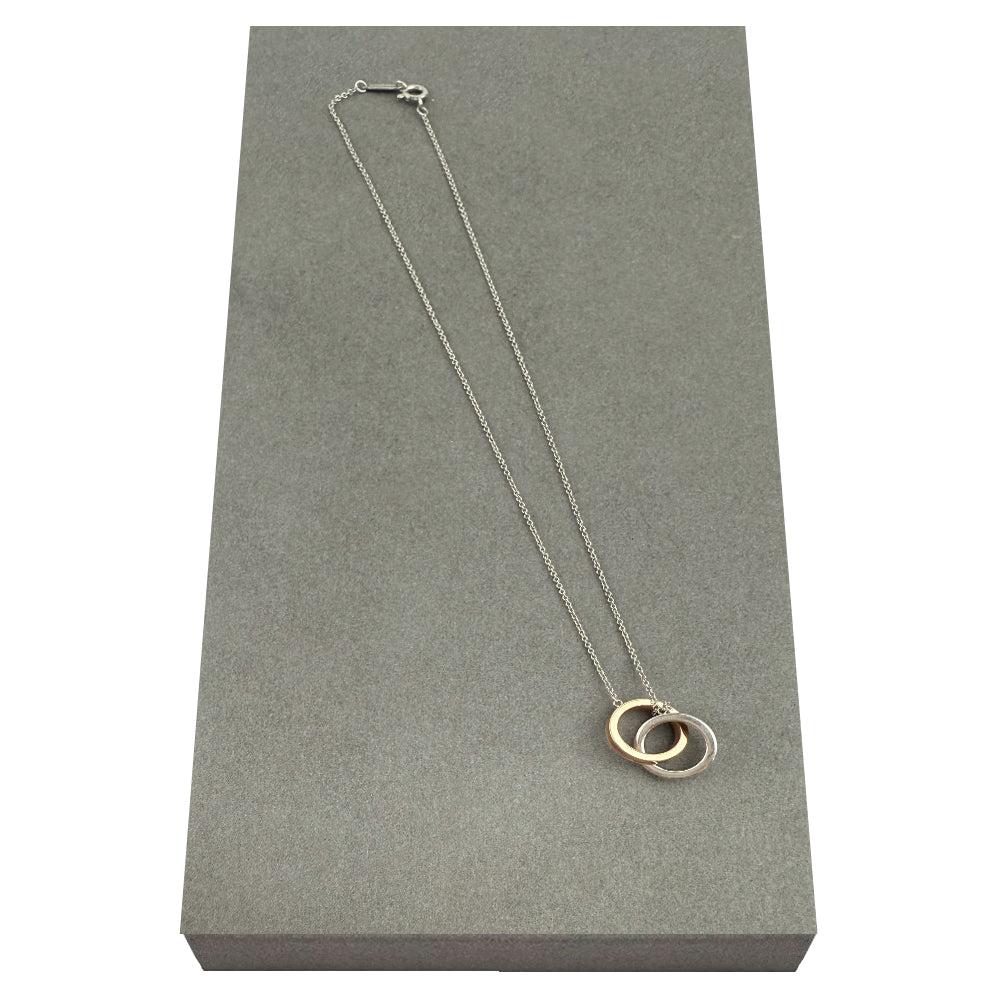 TIFFANY & CO 1837 Rose Gold & Silver Interlocking Rings Necklace LHQ692