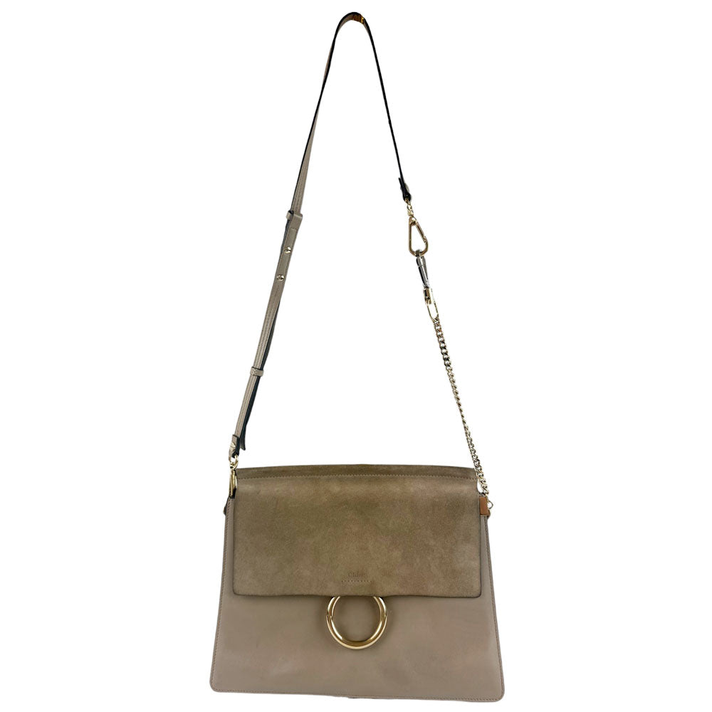 CHLOE Faye Brown Leather & Suede Shoulder Bag LHQ695