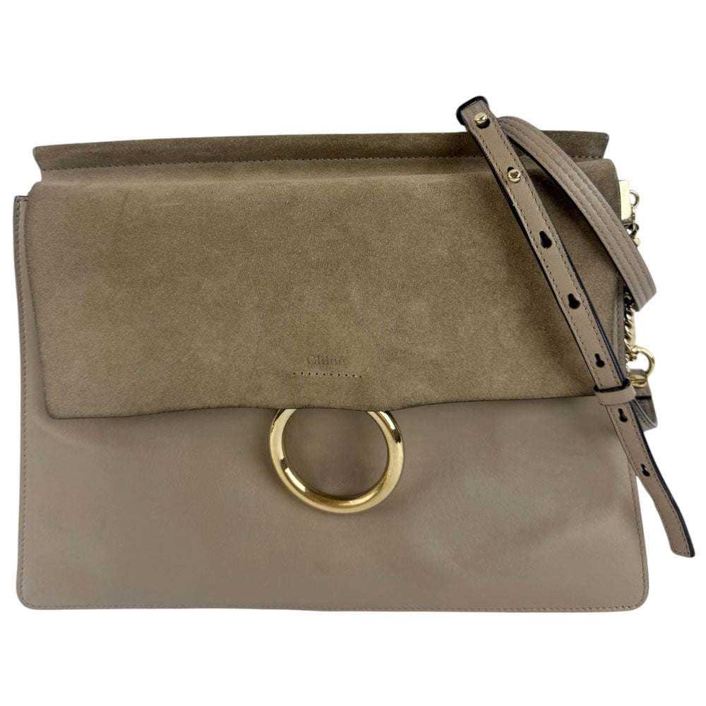 CHLOE Faye Brown Leather & Suede Shoulder Bag LHQ695