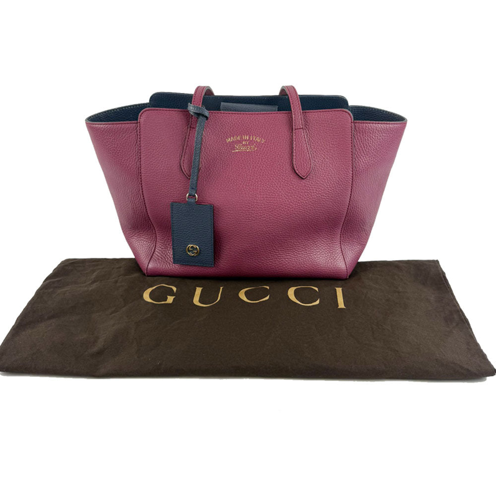 GUCCI Swing Purple Leather Tote Shoulder Bag LHQ701