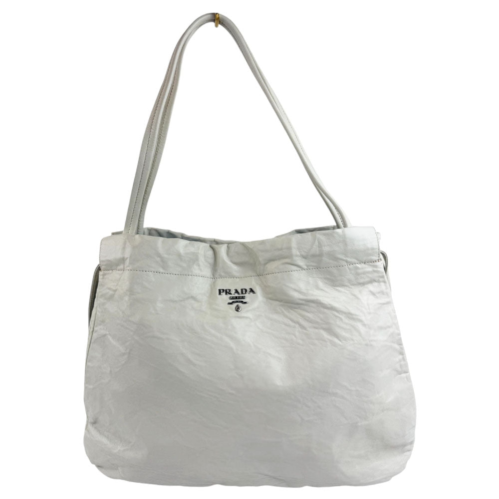 PRADA Cream Leather Shoulder Tote Bag LHQ704