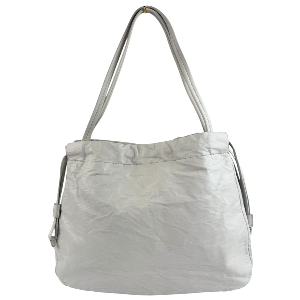 PRADA Cream Leather Shoulder Tote Bag LHQ704