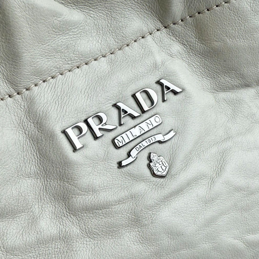 PRADA Cream Leather Shoulder Tote Bag LHQ704