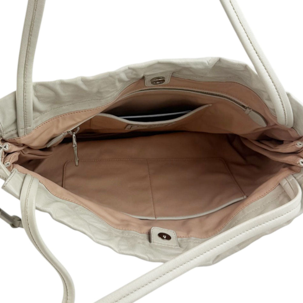 PRADA Cream Leather Shoulder Tote Bag LHQ704