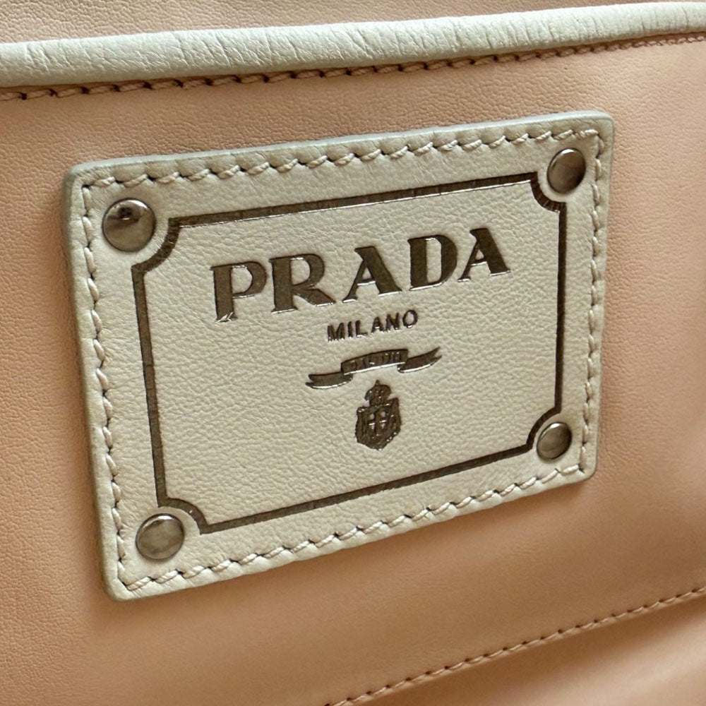 PRADA Cream Leather Shoulder Tote Bag LHQ704