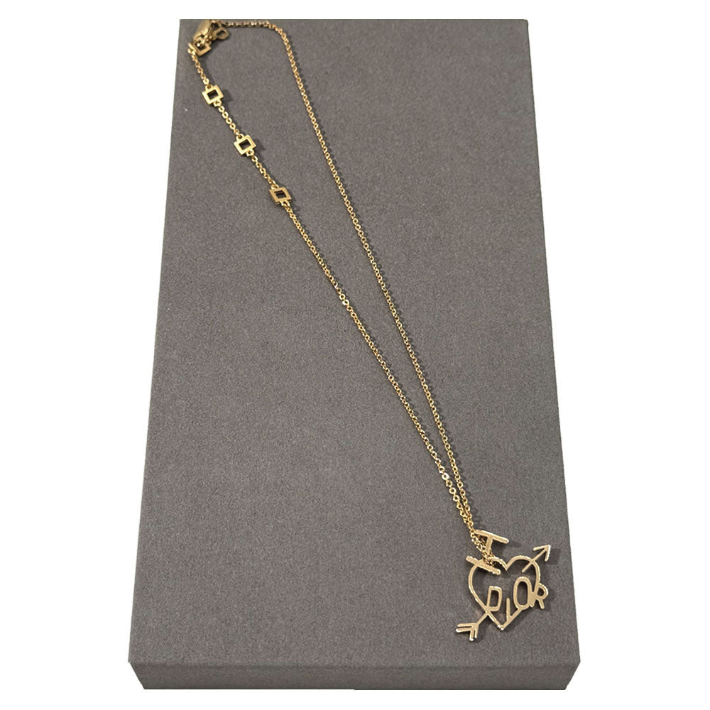 CHRISTIAN DIOR Gold "I Heart Dior" Necklace LHQ720