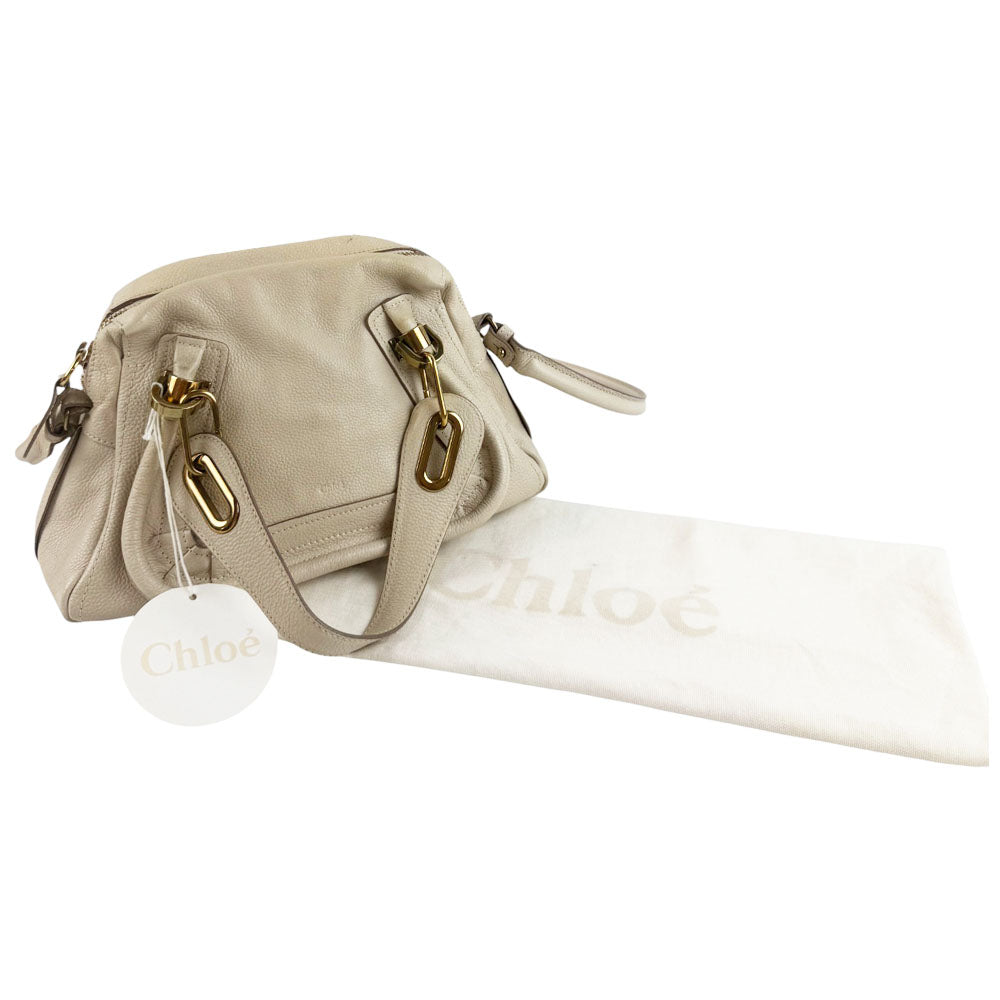 CHLOE Paraty Cream Leather Shoulder Bag LHQ724