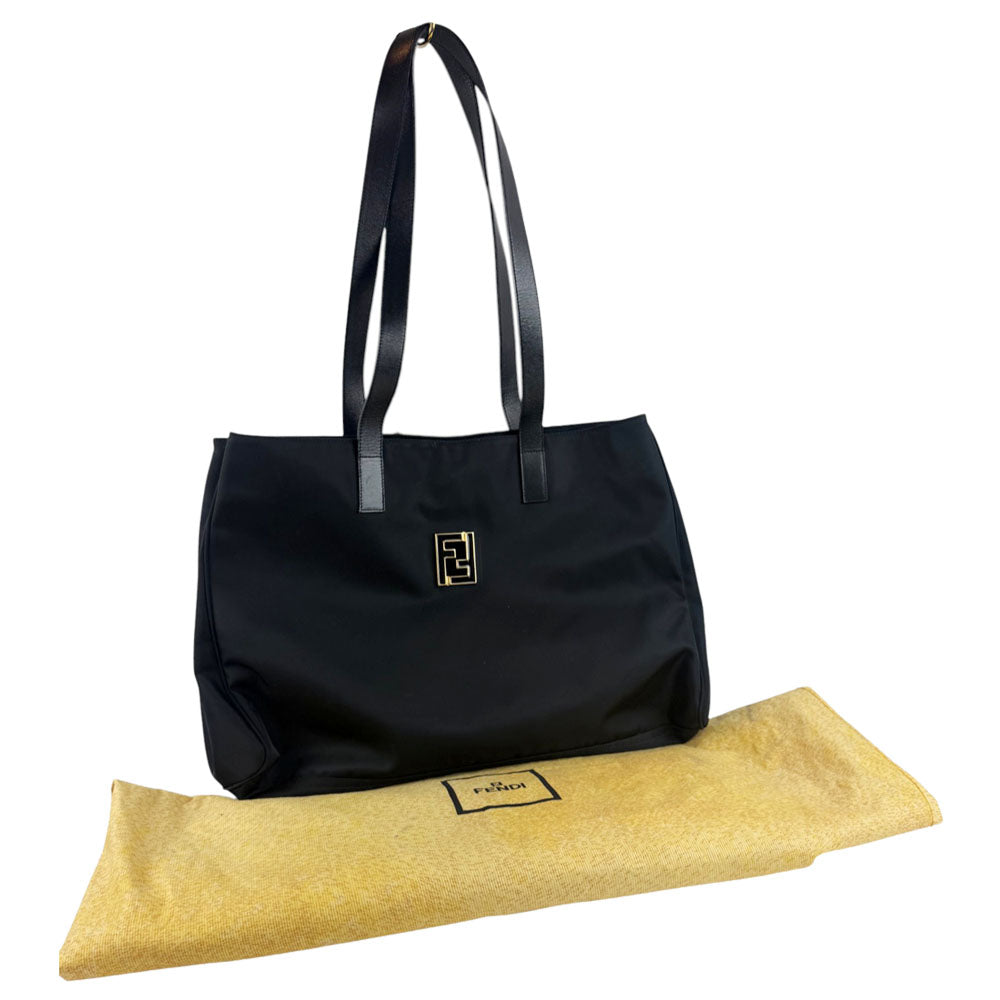 FENDI Black Nylon Tote Shoulder Bag LHQ726