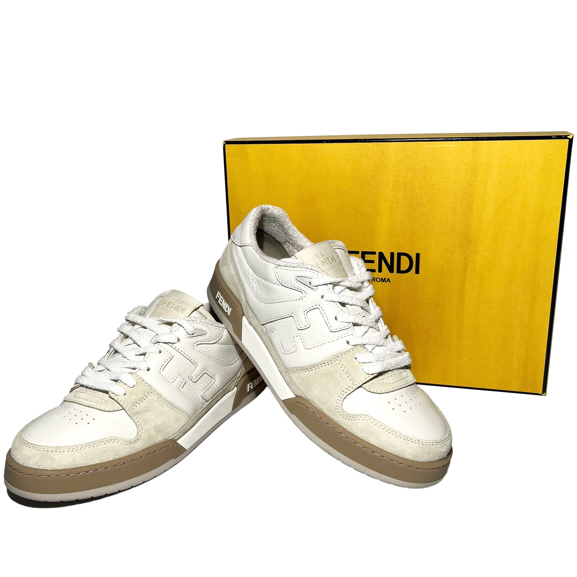 FENDI Weiß/Beige Match Turnschuhe Größe 9 UK LHQ73