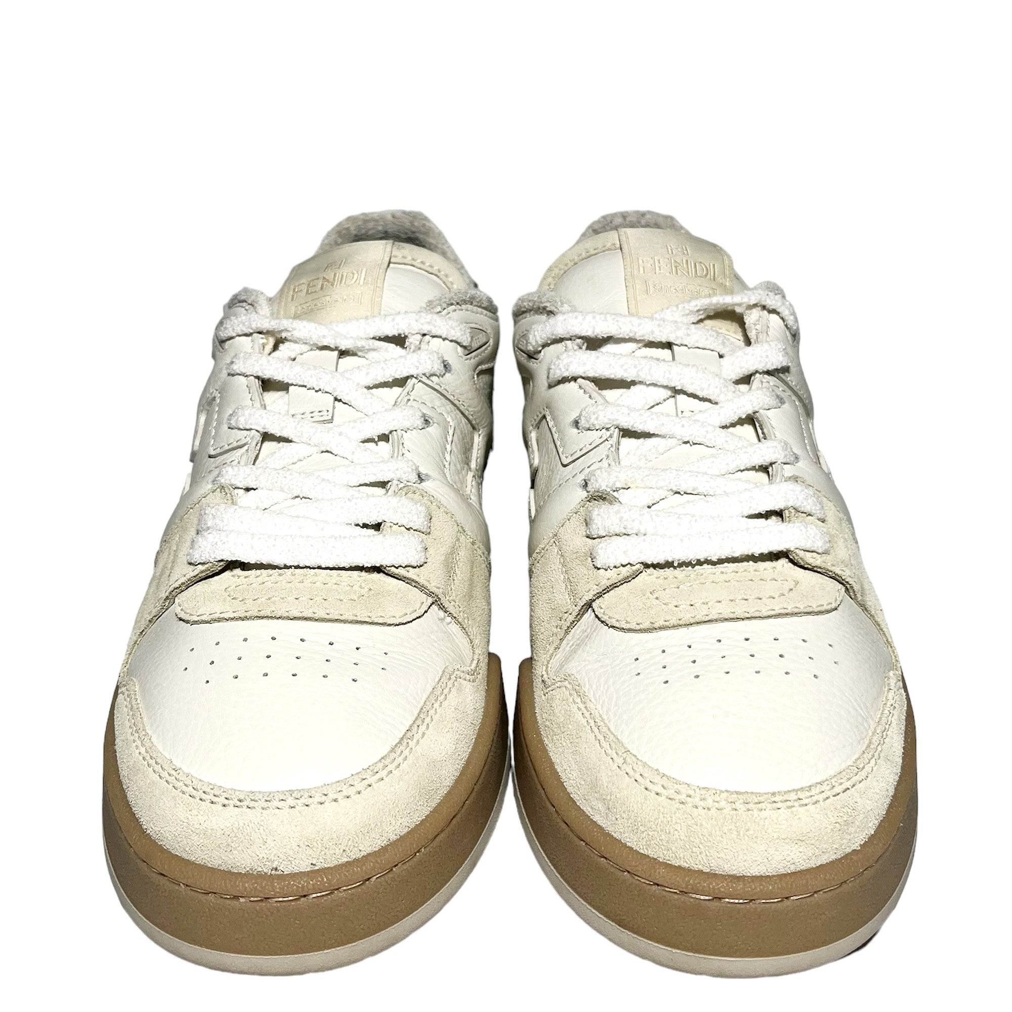 FENDI White/Beige Match Trainers Size 9 UK LHQ73