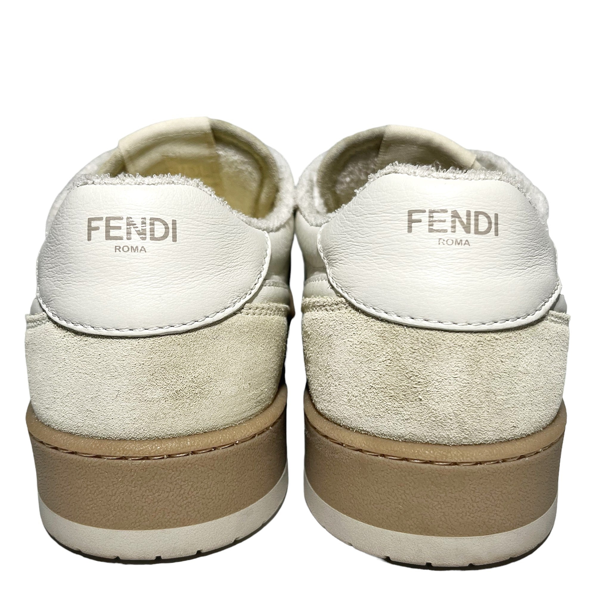 FENDI White/Beige Match Trainers Size 9 UK LHQ73