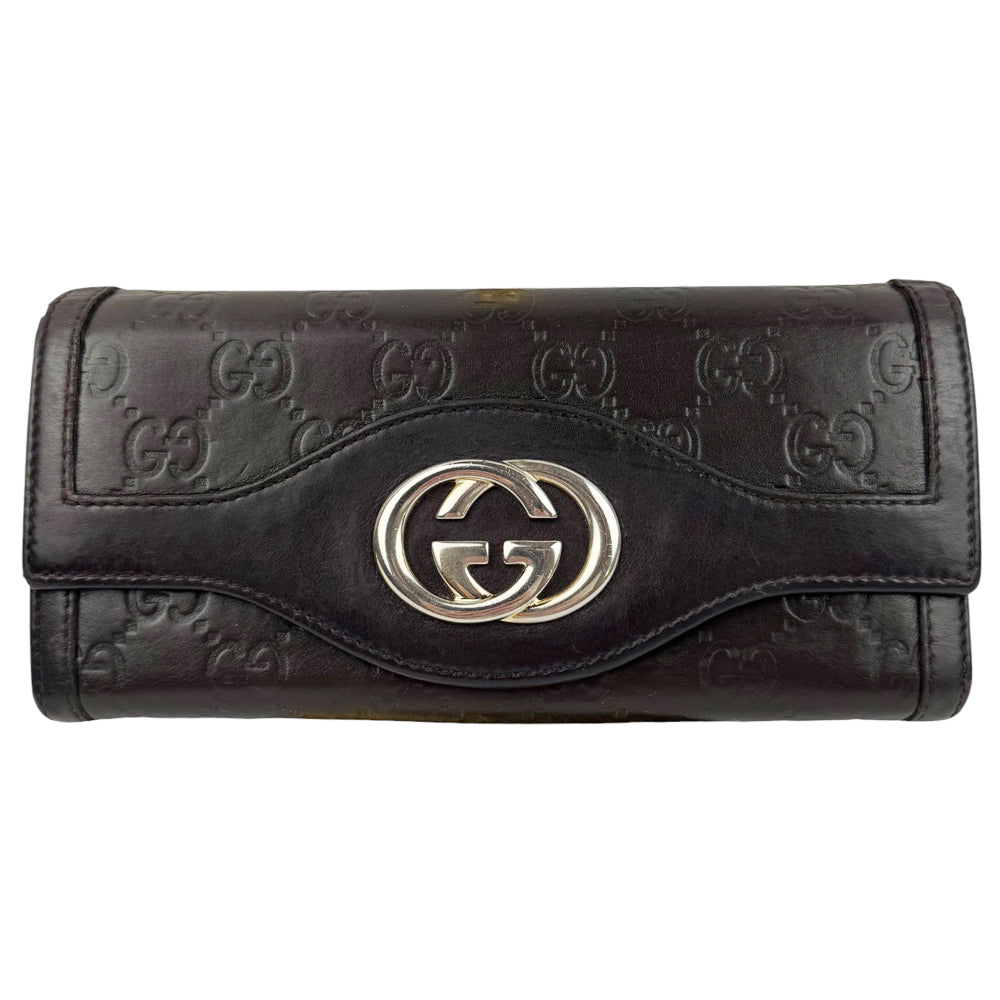 GUCCI Interlocking GG Brown Leather Guccissima Purse LHQ749