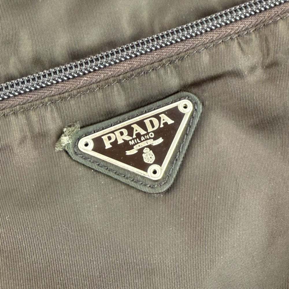 PRADA Khaki Brown Nylon Shoulder Bag LHQ752