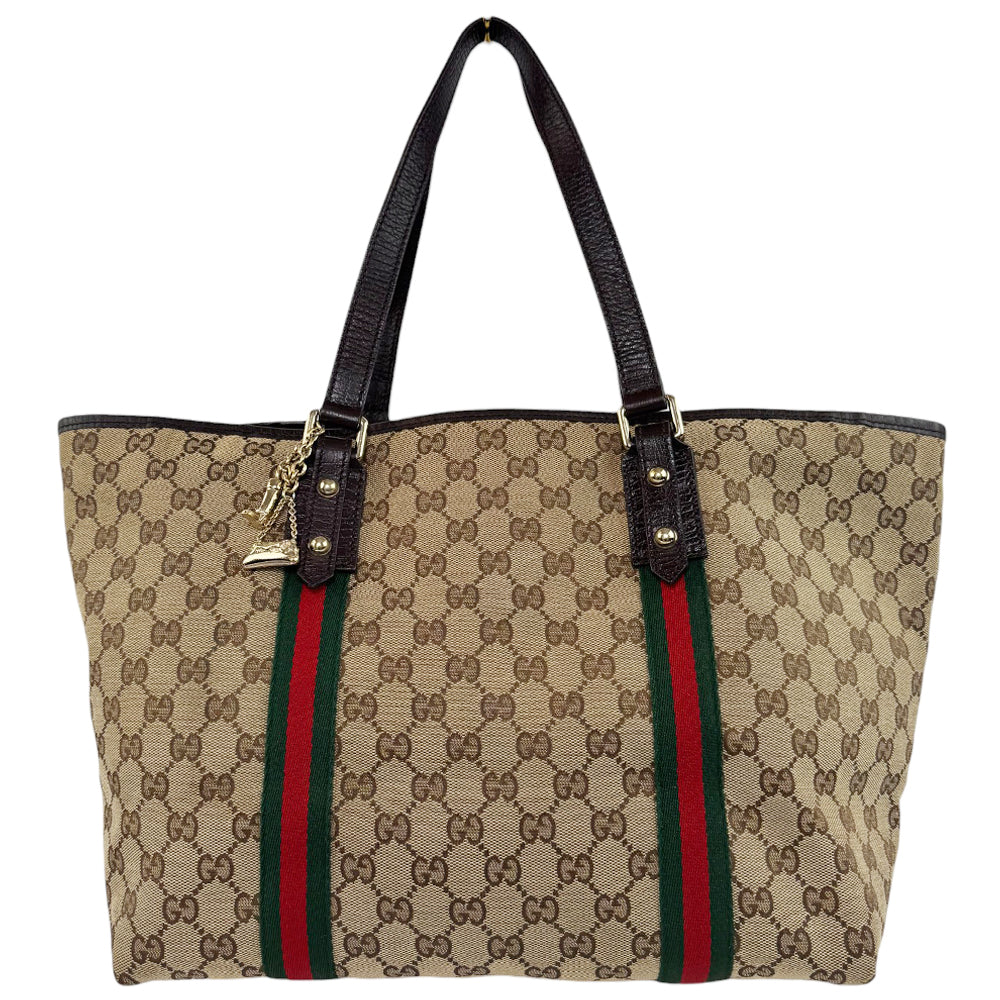 GUCCI GG Supreme Brown Canvas Sherry Line Tote Shoulder Bag LHQ759