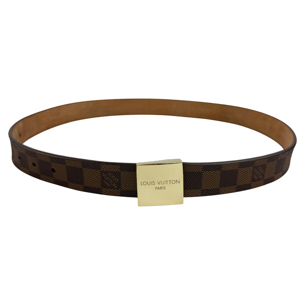 LOUIS VUITTON Damier Ebene Saint Tulle Gold Buckle Belt Size 34" LHQ790