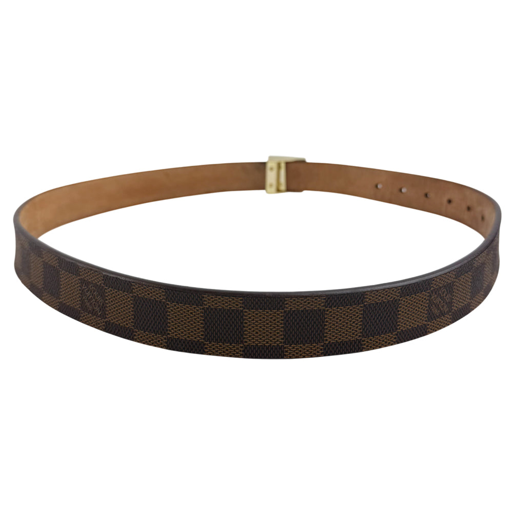 LOUIS VUITTON Damier Ebene Saint Tulle Gold Buckle Belt Size 34" LHQ790