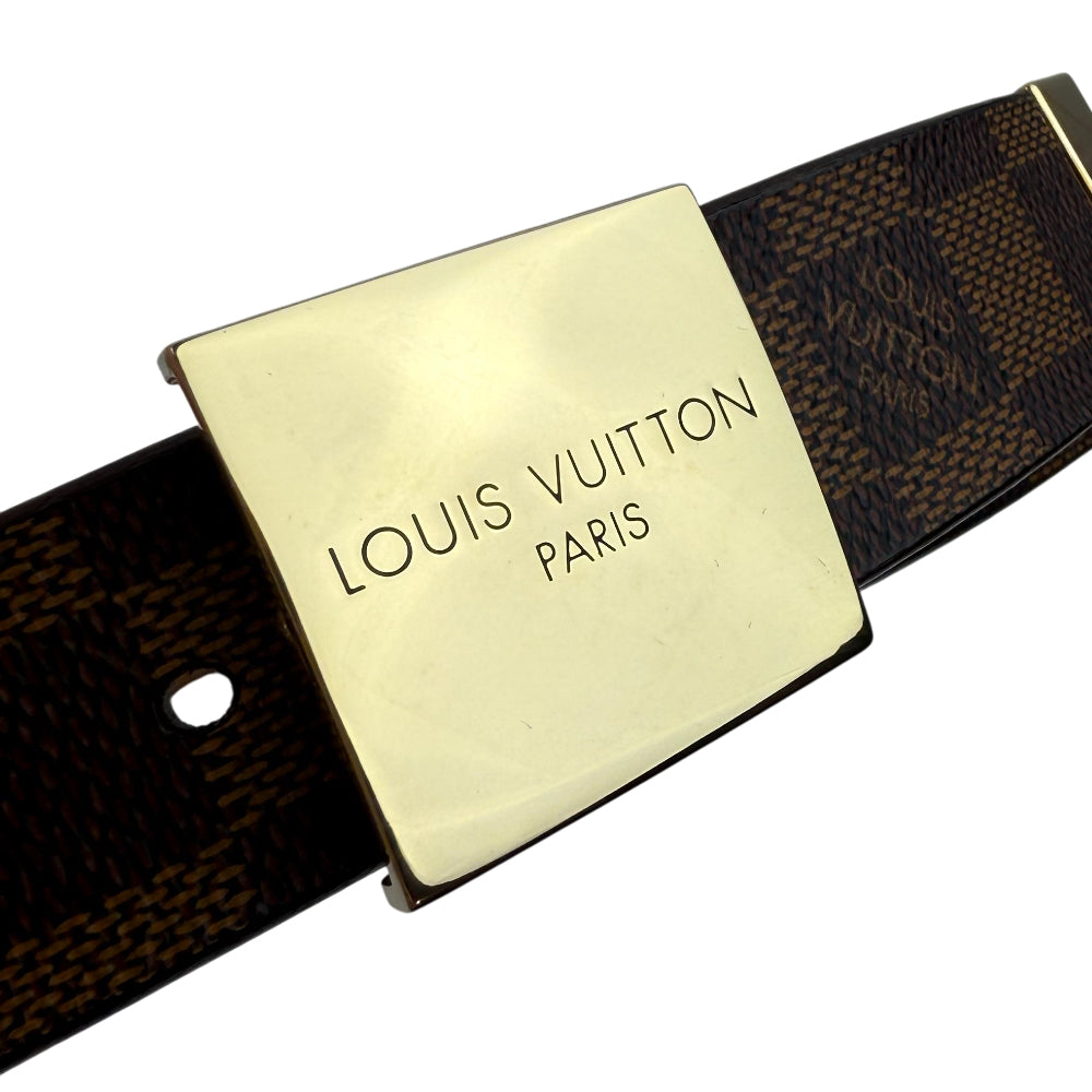 LOUIS VUITTON Damier Ebene Saint Tulle Gold Buckle Belt Size 34" LHQ790