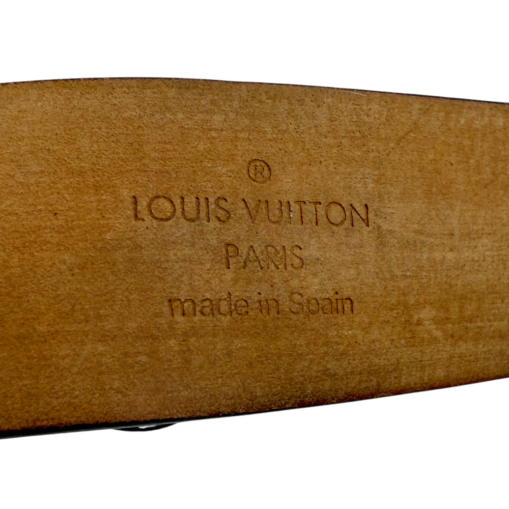 LOUIS VUITTON Damier Ebene Saint Tulle Gold Buckle Belt Size 34" LHQ790