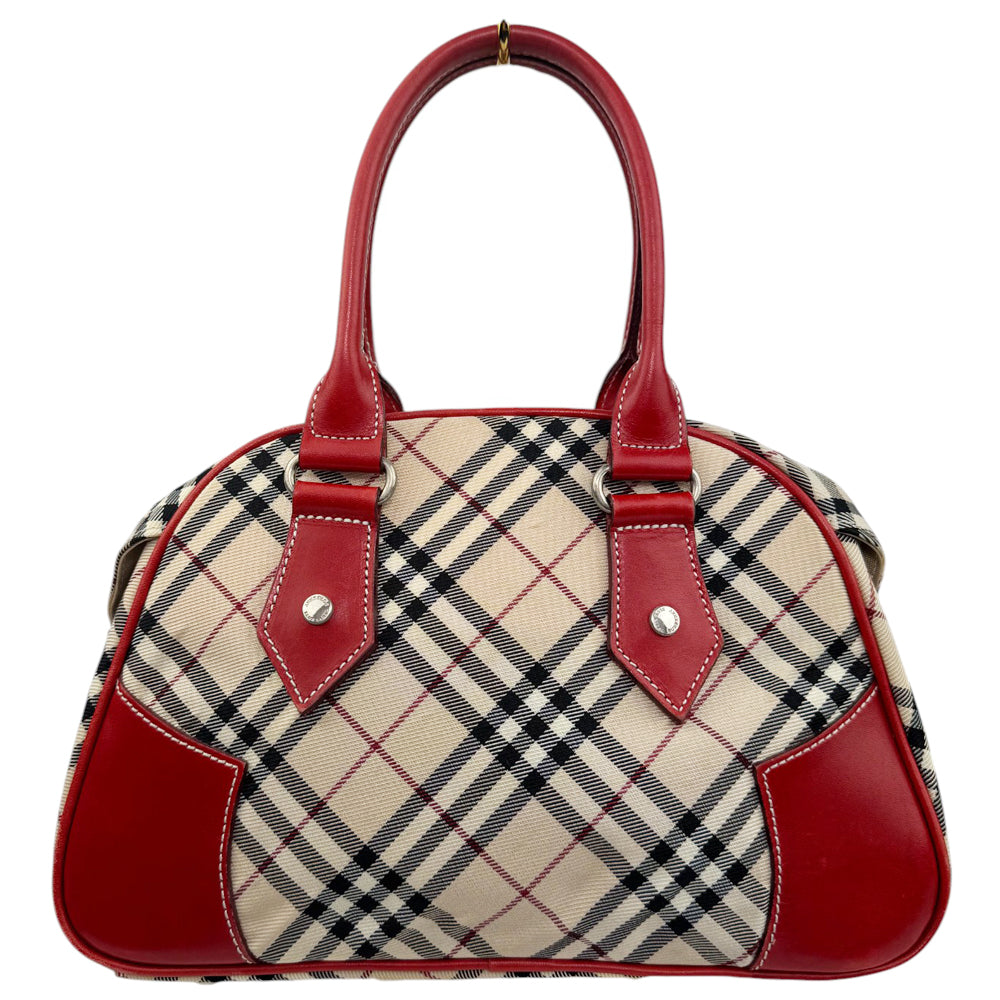 BURBERRY Blue Label Nova Check Red Leather Mini Boston Bag LHQ793