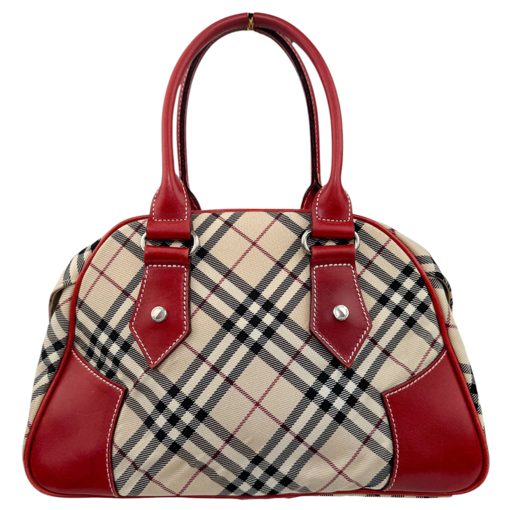 BURBERRY Blue Label Nova Check Red Leather Mini Boston Bag LHQ793