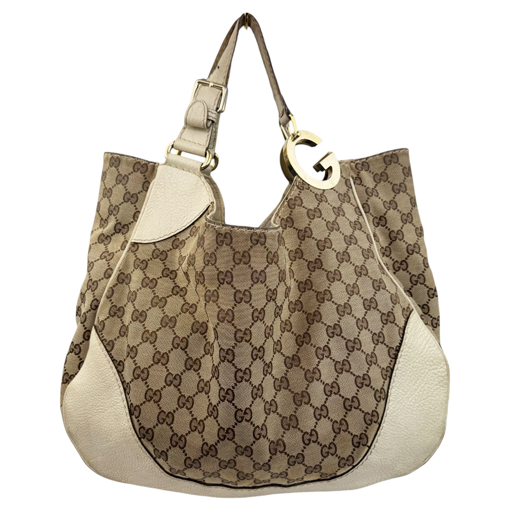 GUCCI GG Supreme Charlotte Beige Canvas Shoulder Bag LHQ806