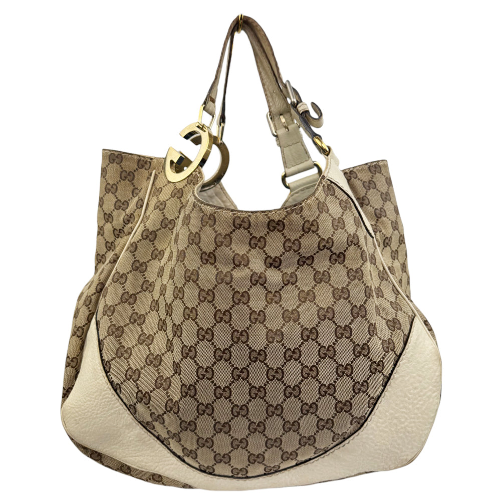 GUCCI GG Supreme Charlotte Beige Canvas Shoulder Bag LHQ806