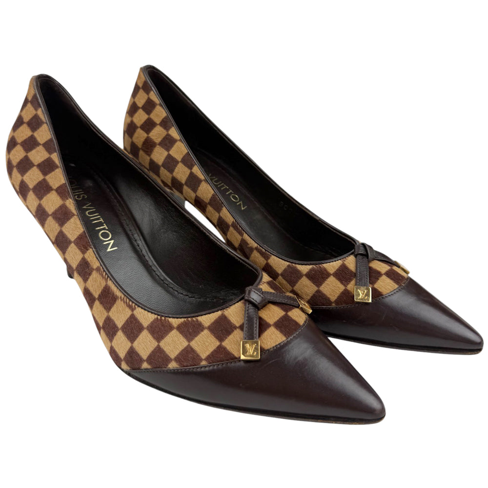 LOUIS VUITTON Damier Ebene Ponytail Heels Size 4.5 UK LHQ808