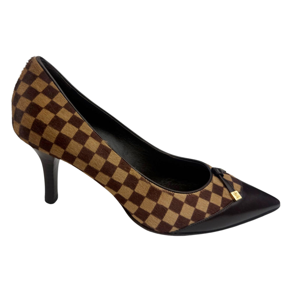 LOUIS VUITTON Damier Ebene Ponytail Heels Size 4.5 UK LHQ808