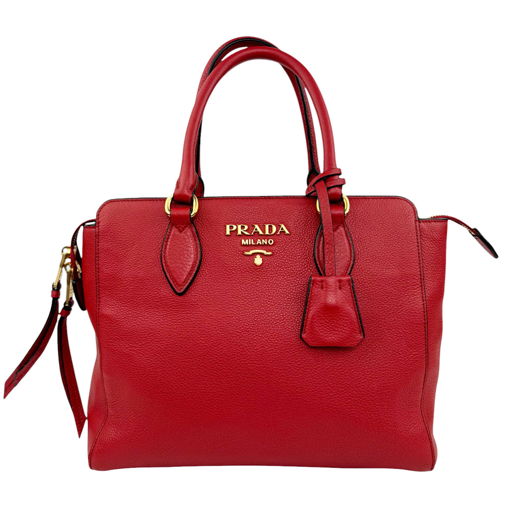 PRADA Vitello Red Leather Tote Bag LHQ810