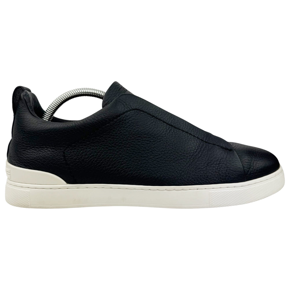 ZEGNA Navy Leather Triple Stitch Trainers Size 8 UK LHQ839