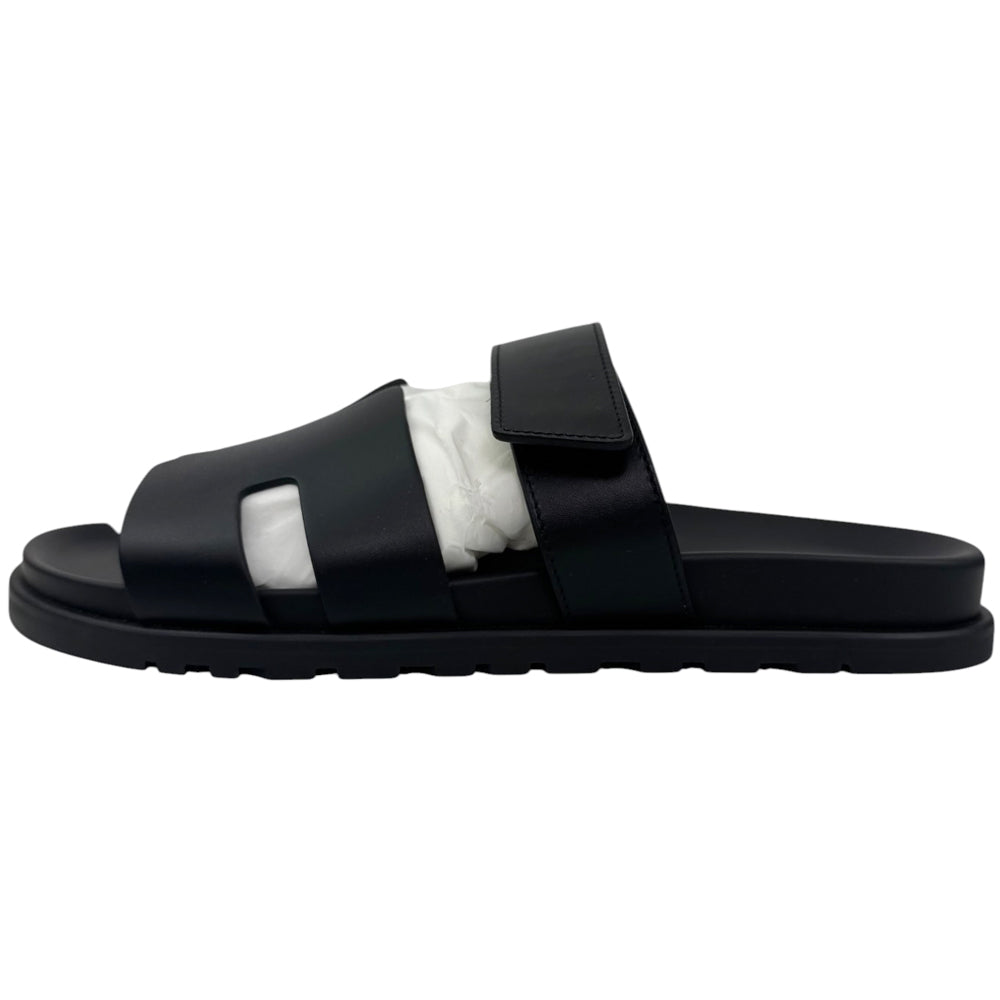 HERMES Chypre Black Leather Sandals Size UK LHQ840