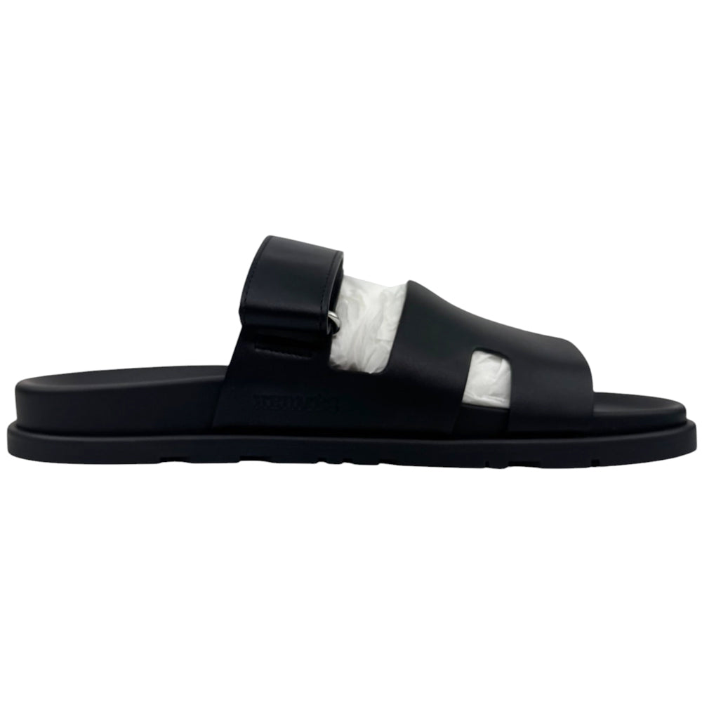 HERMES Chypre Black Leather Sandals Size UK LHQ840