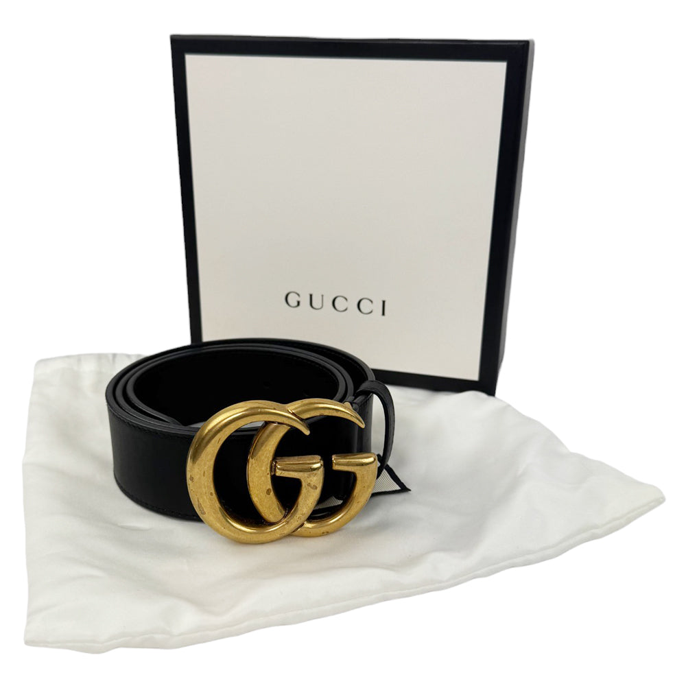GUCCI Black Leather Gold Buckle Belt Size 80cm/32" LHQ843