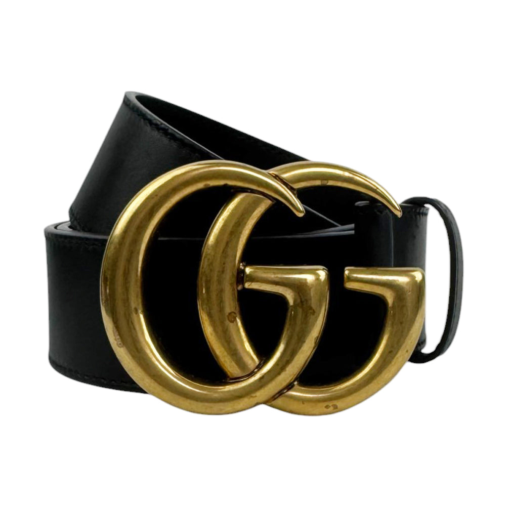 GUCCI Black Leather Gold Buckle Belt Size 80cm/32" LHQ843