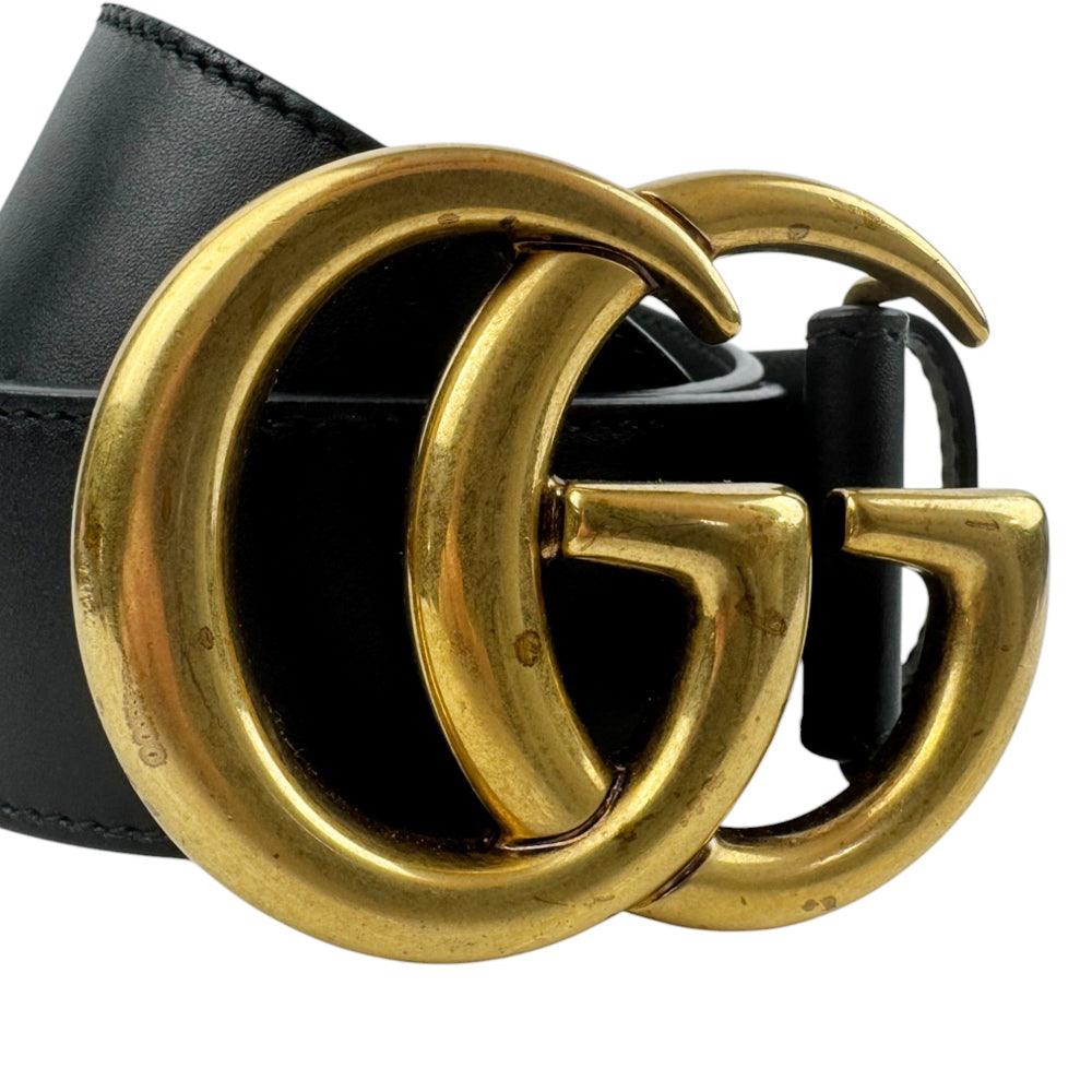 GUCCI Black Leather Gold Buckle Belt Size 80cm/32" LHQ843