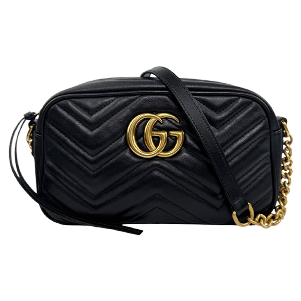 GUCCI GG Black Leather Marmont Chain Shoulder Bag LHQ844